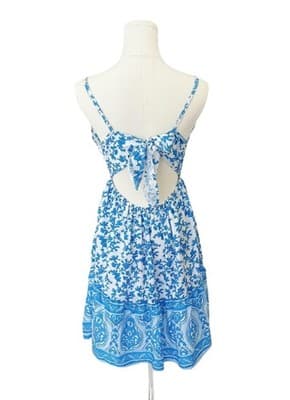 SHEIN Boho Blue & White Print Mini Dress S - Thumbnail 3
