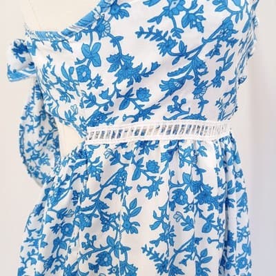 SHEIN Boho Blue & White Print Mini Dress S - Thumbnail 5