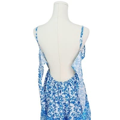SHEIN Boho Blue & White Print Mini Dress S - Thumbnail 4
