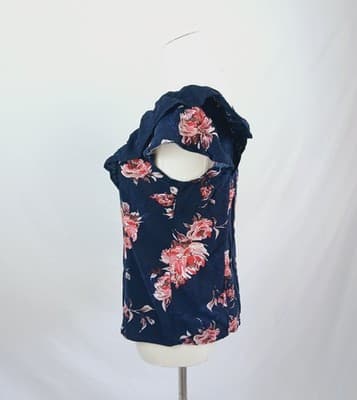 Maurices Navy Floral Ruffle-Sleeve Blouse M - Thumbnail 2