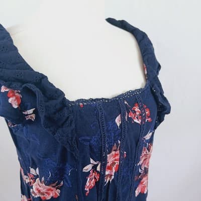 Maurices Navy Floral Ruffle-Sleeve Blouse M - Thumbnail 4