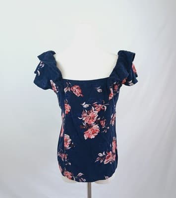 Maurices Navy Floral Ruffle-Sleeve Blouse M - Thumbnail 3