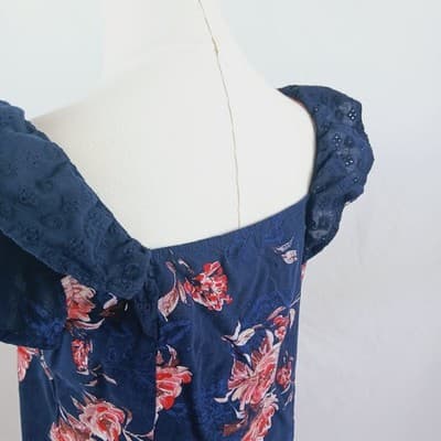 Maurices Navy Floral Ruffle-Sleeve Blouse M - Thumbnail 5