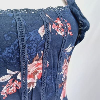 Maurices Navy Floral Ruffle-Sleeve Blouse M - Thumbnail 6