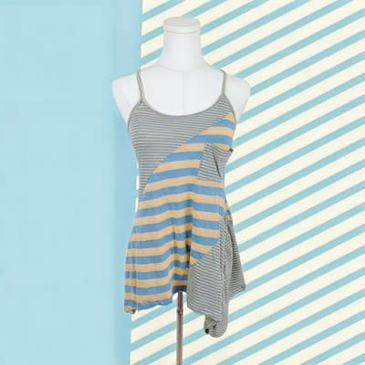 Shelly Striped Asymmetrical Boho Tank Top M - Image 1