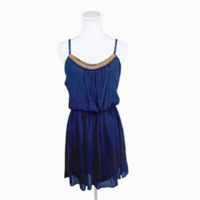 IZ Byer Navy Beaded Dress M Fit-and-Flare V-Neckline Adjustable Straps Mini - Image 1