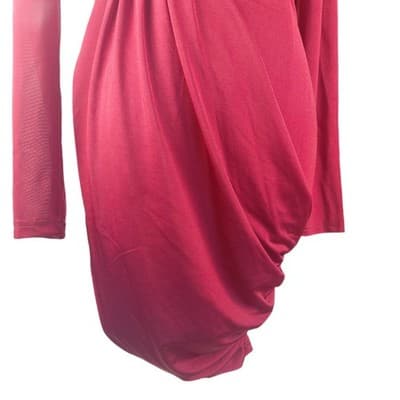 Privy Burgundy Mesh-Panel Draped Bodycon Mini Dress S - Thumbnail 5