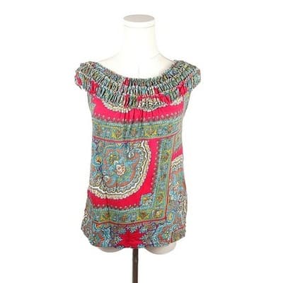 Boho 70s Style Anthropologie Paisley Off Shoulder Peasant Top XS Meadow Rue - Thumbnail 5