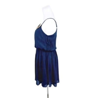 IZ Byer Navy Beaded Dress M Fit-and-Flare V-Neckline Adjustable Straps Mini - Thumbnail 3