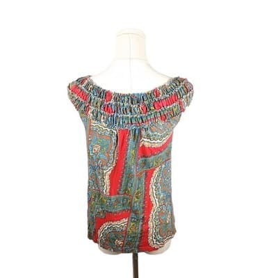 Boho 70s Style Anthropologie Paisley Off Shoulder Peasant Top XS Meadow Rue - Thumbnail 2