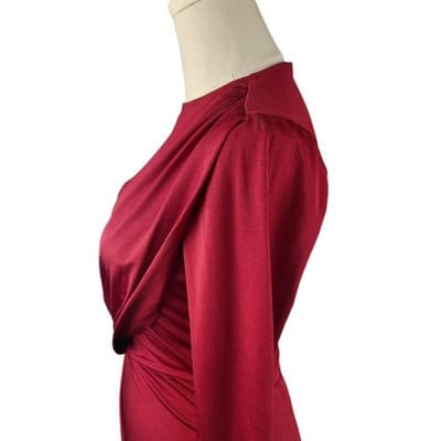 Privy Burgundy Mesh-Panel Draped Bodycon Mini Dress S - Thumbnail 10