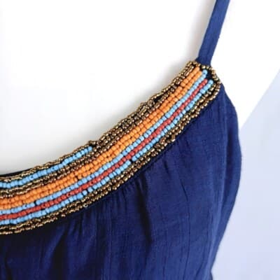 IZ Byer Navy Beaded Dress M Fit-and-Flare V-Neckline Adjustable Straps Mini - Thumbnail 4