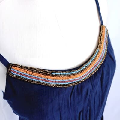 IZ Byer Navy Beaded Dress M Fit-and-Flare V-Neckline Adjustable Straps Mini - Thumbnail 5