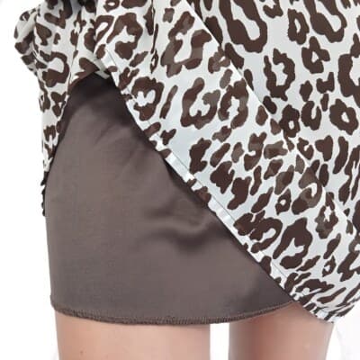 Belle du Jour Brown Leopard Print Mini Dress Small Elastic Waist Puff Sleeves - Thumbnail 4