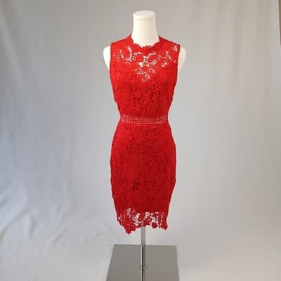 Eilly Bazar Red Sleeveless Lace Overlay Mini Cocktail Dress S - Image 1