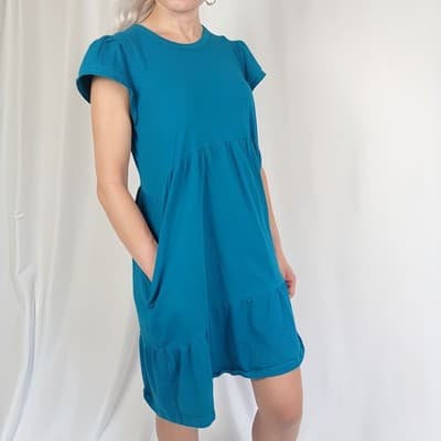 Time and Tru Turquoise Flutter Sleeve Tiered Dress S - Image 1