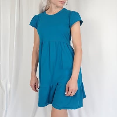 Time and Tru Turquoise Flutter Sleeve Tiered Dress S - Thumbnail 2