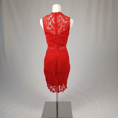 Eilly Bazar Red Sleeveless Lace Overlay Mini Cocktail Dress S - Thumbnail 3
