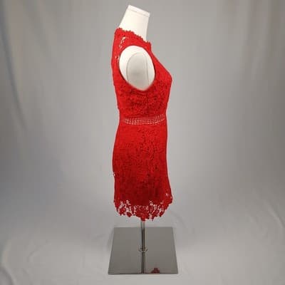 Eilly Bazar Red Sleeveless Lace Overlay Mini Cocktail Dress S - Thumbnail 2