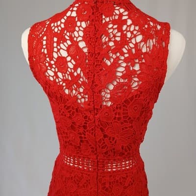 Eilly Bazar Red Sleeveless Lace Overlay Mini Cocktail Dress S - Thumbnail 5