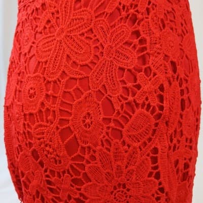 Eilly Bazar Red Sleeveless Lace Overlay Mini Cocktail Dress S - Thumbnail 6