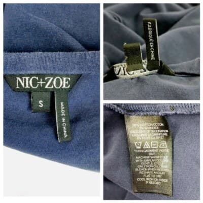 NIC & ZOE Navy Geometric Top V-Neck Cotton Size S Embroidered - Thumbnail 4