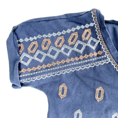 NIC & ZOE Navy Geometric Top V-Neck Cotton Size S Embroidered - Thumbnail 3