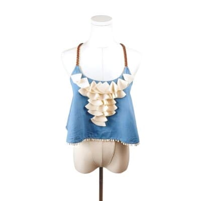 Double Zero Blue Ruffle Cropped Tank Top Braided Straps Size S Denim - Image 1