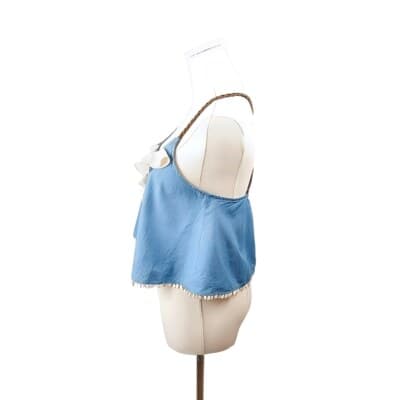 Double Zero Blue Ruffle Cropped Tank Top Braided Straps Size S Denim - Thumbnail 3