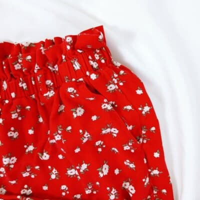 Hollister Floral High-Waisted Shorts S Red White Print Paper Bag Waist Relaxed - Thumbnail 3