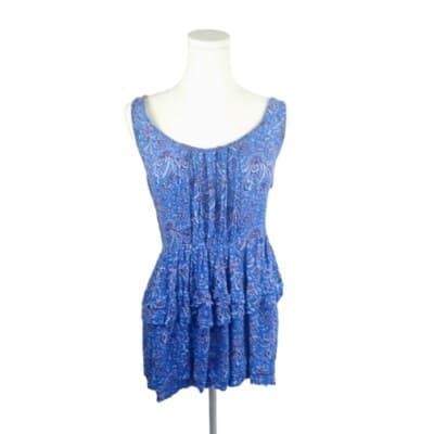 Intimately Free People Blue Paisley Ruffle Mini Dress M Rayon Boho Sleeveless - Image 1