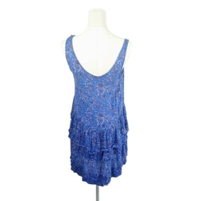 Intimately Free People Blue Paisley Ruffle Mini Dress M Rayon Boho Sleeveless - Thumbnail 2