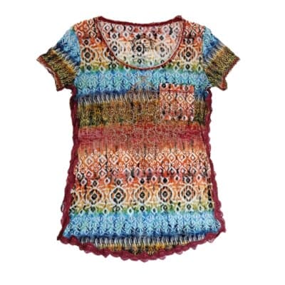CRISTINA V Boho Beaded Lace Trim Top Multicolor Size M - Image 1