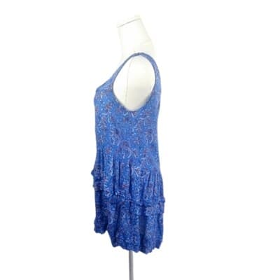 Intimately Free People Blue Paisley Ruffle Mini Dress M Rayon Boho Sleeveless - Thumbnail 3
