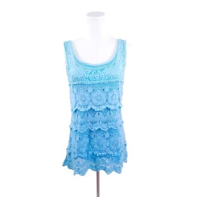 Jennie & Marlis Light Blue Lace Dress Tiered Sleeveless Crochet Aqua Size S - Image 1