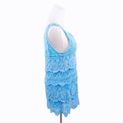 Jennie & Marlis Light Blue Lace Dress Tiered Sleeveless Crochet Aqua Size S - Thumbnail 2