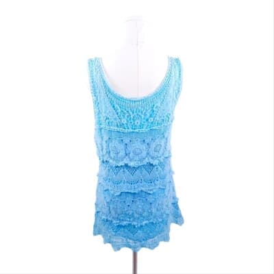 Jennie & Marlis Light Blue Lace Dress Tiered Sleeveless Crochet Aqua Size S - Thumbnail 3