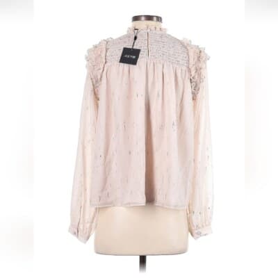 NWT Joe's Jeans Sheer Smocked Blouse S Babydoll Style Blush/Cream Metallic Gold - Thumbnail 2