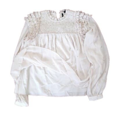 NWT Joe's Jeans Sheer Smocked Blouse S Babydoll Style Blush/Cream Metallic Gold - Thumbnail 4