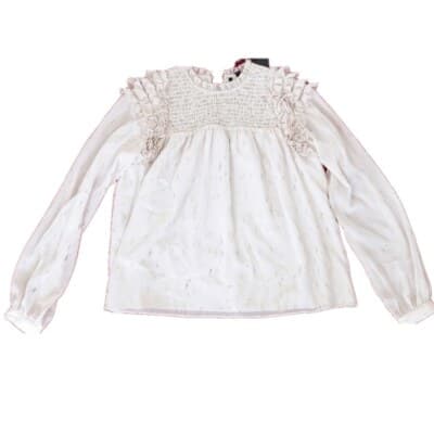 NWT Joe's Jeans Sheer Smocked Blouse S Babydoll Style Blush/Cream Metallic Gold - Thumbnail 3