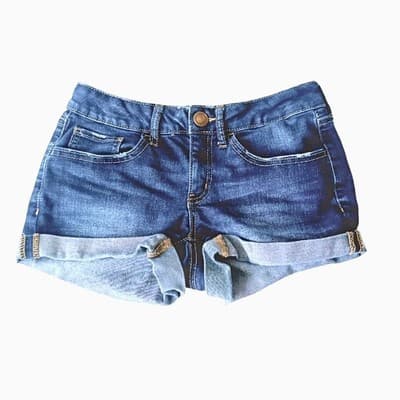 Sexy Jean Shortie Shorts Cuffed Authentic American Heritage Blue Denim Juniors 3 - Image 1