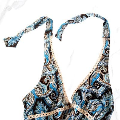 Xhilaration Brown and Blue Paisley Y2K Form-Fitting Halter Dress S - Thumbnail 4