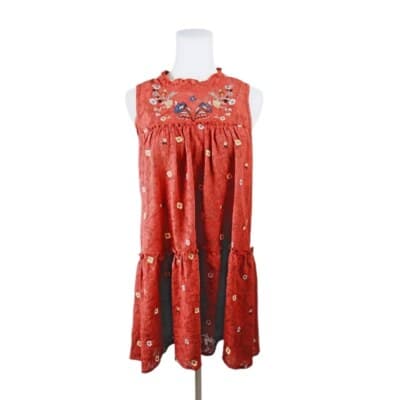 Miami Rust Red Embroidered Keyhole Dress Sleeveless Ruffle Hem Size S - Image 1