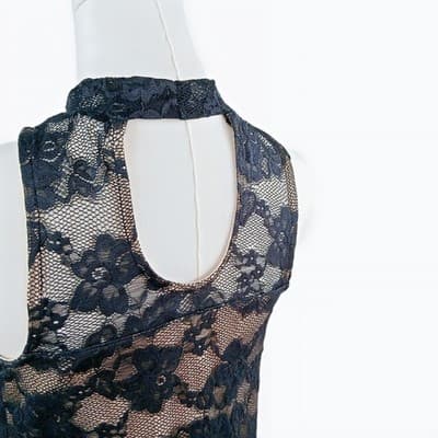 Love, Fire Black and Nude Lace Mini Dress S - Thumbnail 5