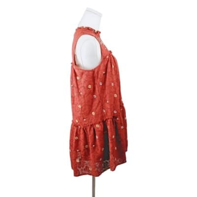 Miami Rust Red Embroidered Keyhole Dress Sleeveless Ruffle Hem Size S - Thumbnail 3