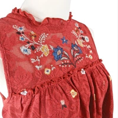 Miami Rust Red Embroidered Keyhole Dress Sleeveless Ruffle Hem Size S - Thumbnail 4