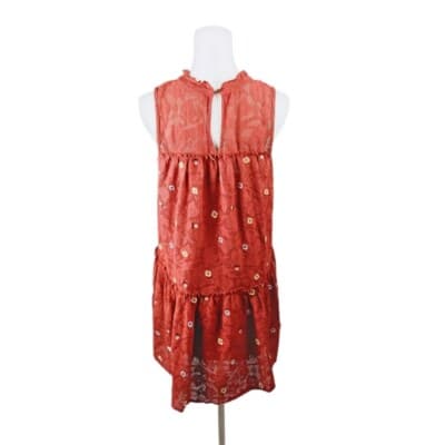Miami Rust Red Embroidered Keyhole Dress Sleeveless Ruffle Hem Size S - Thumbnail 2