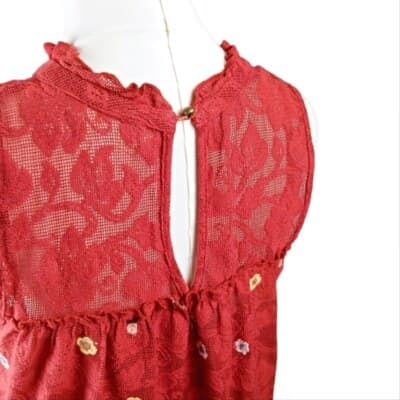 Miami Rust Red Embroidered Keyhole Dress Sleeveless Ruffle Hem Size S - Thumbnail 5