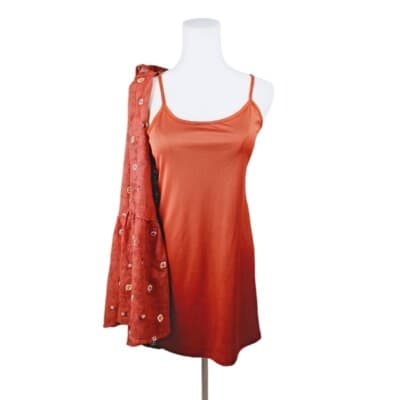Miami Rust Red Embroidered Keyhole Dress Sleeveless Ruffle Hem Size S - Thumbnail 7