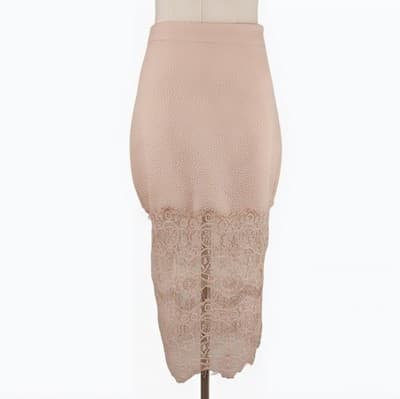 ASTR The Label Blush Pink High Waisted Sheer Lace Midi Skirt S - Image 1